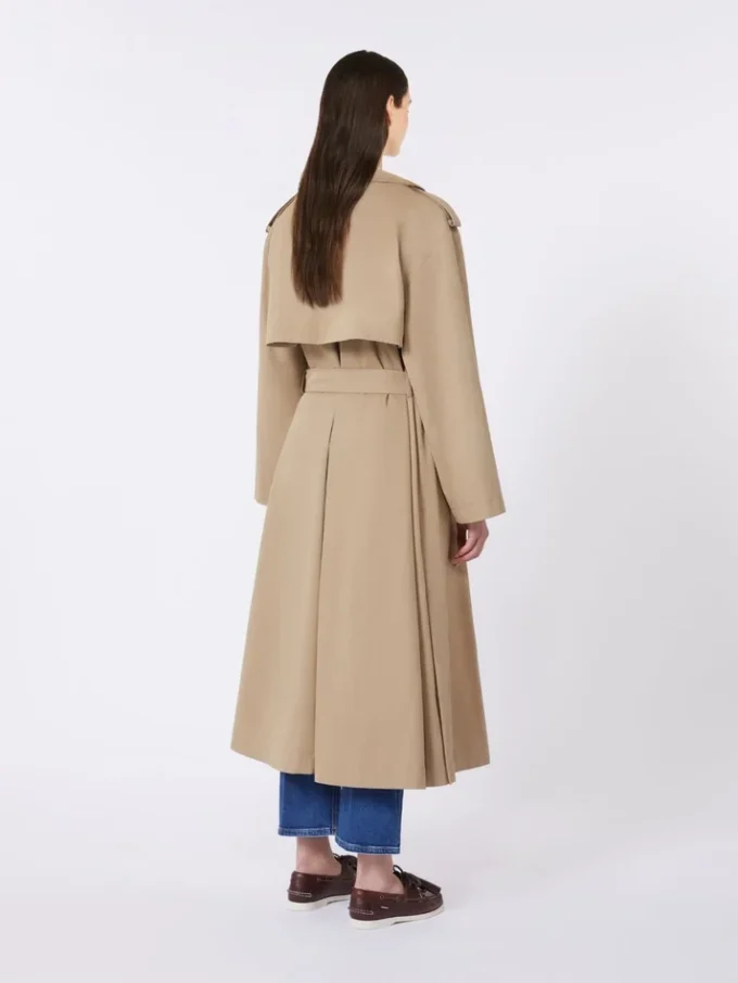 Flowing cotton and nylon trench coat, hazelnut brown