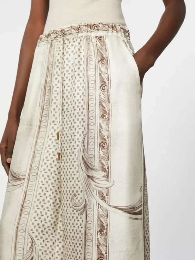 Fluid printed silk trousers, ivory