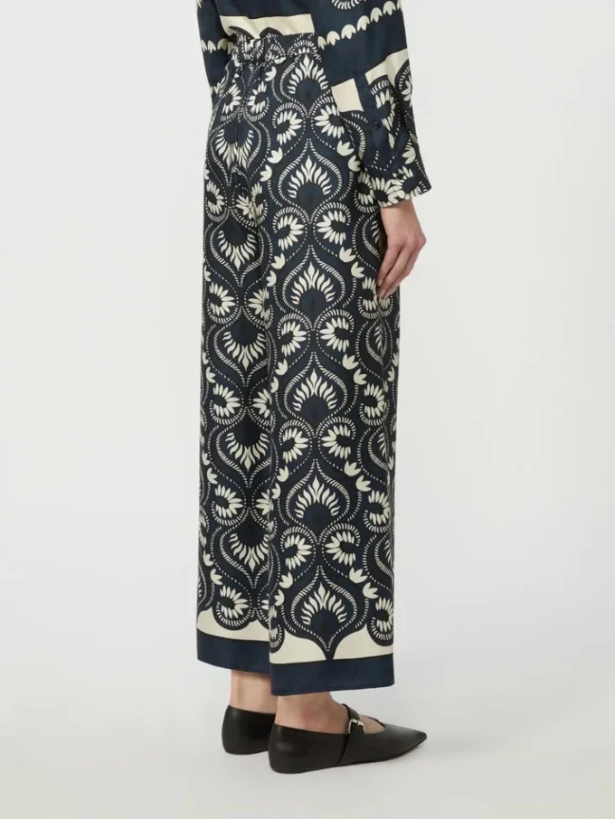 Fluid printed silk trousers, navy