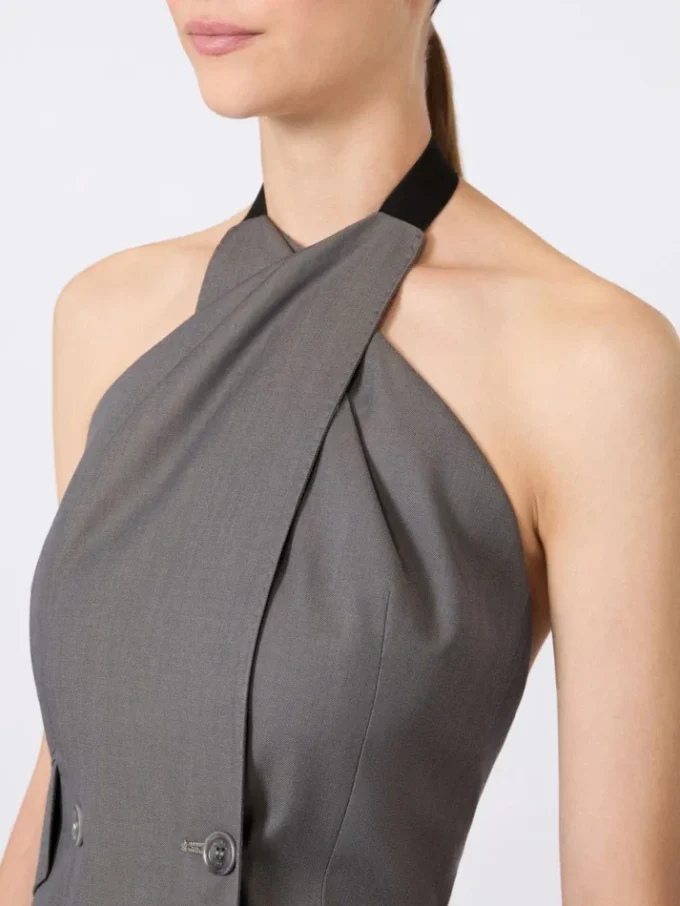 Gabardine wool sleeveless jacket, medium grey