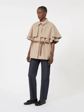 Glen plaid cotton cloak, tobacco