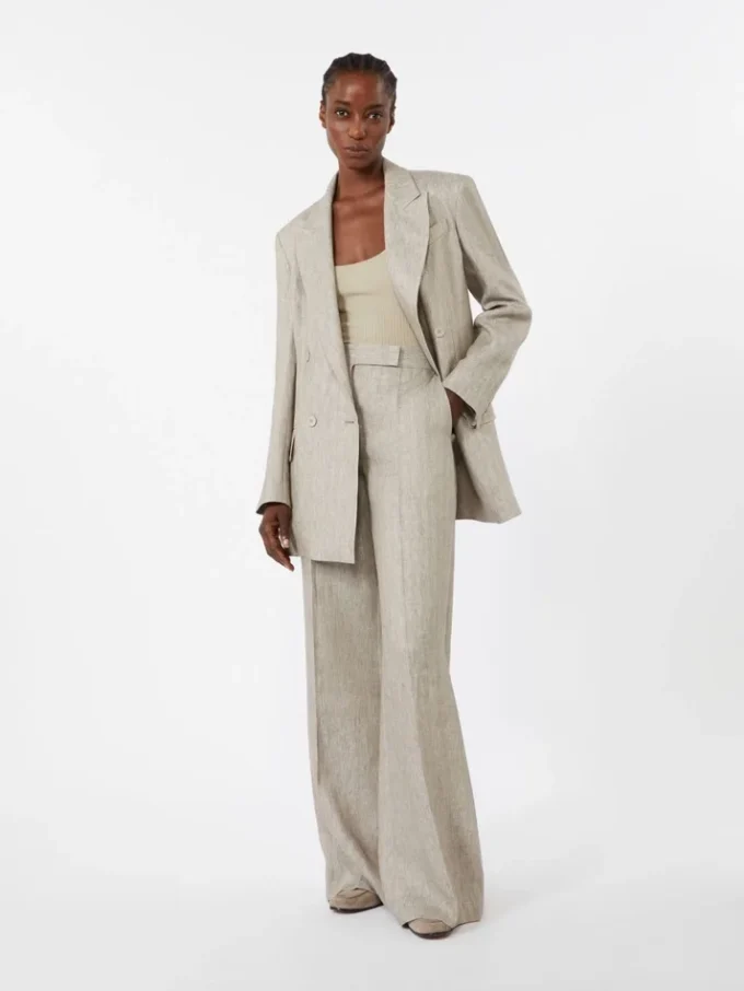 Herringbone linen twill trousers, beige Herringbone linen twill trousers, beige