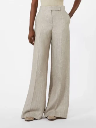 Herringbone linen twill trousers, beige