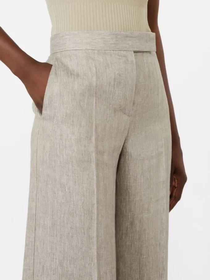 Herringbone linen twill trousers, beige Herringbone linen twill trousers, beige