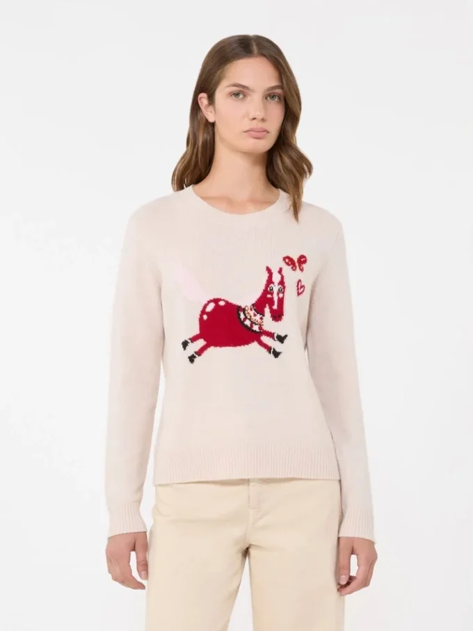 Inlay-detail cashmere sweater, sand