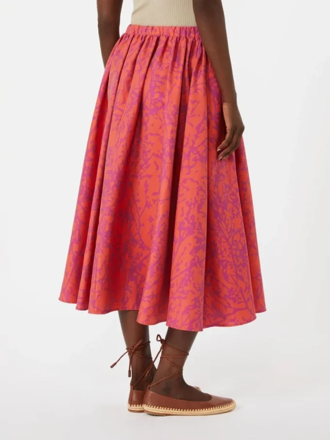 Jacquard cotton and silk midi skirt, coral