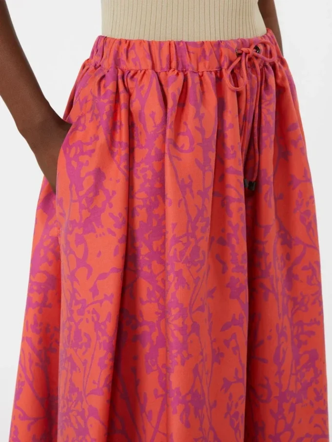 Jacquard cotton and silk midi skirt, coral