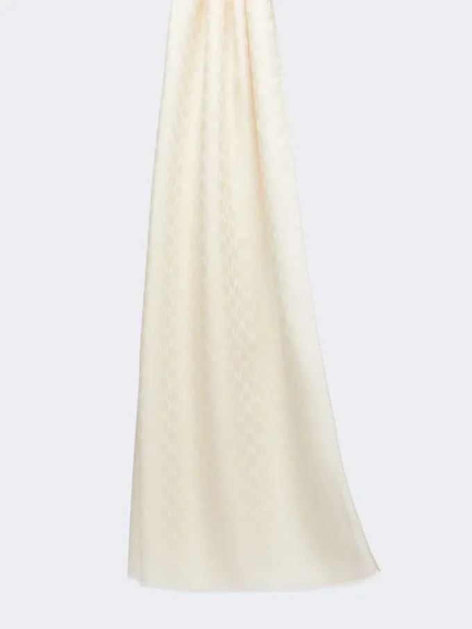 Jacquard wool, cotton and silk stole, ivory
