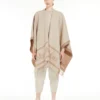 Jacquard wool poncho, beige Jacquard wool poncho, beige