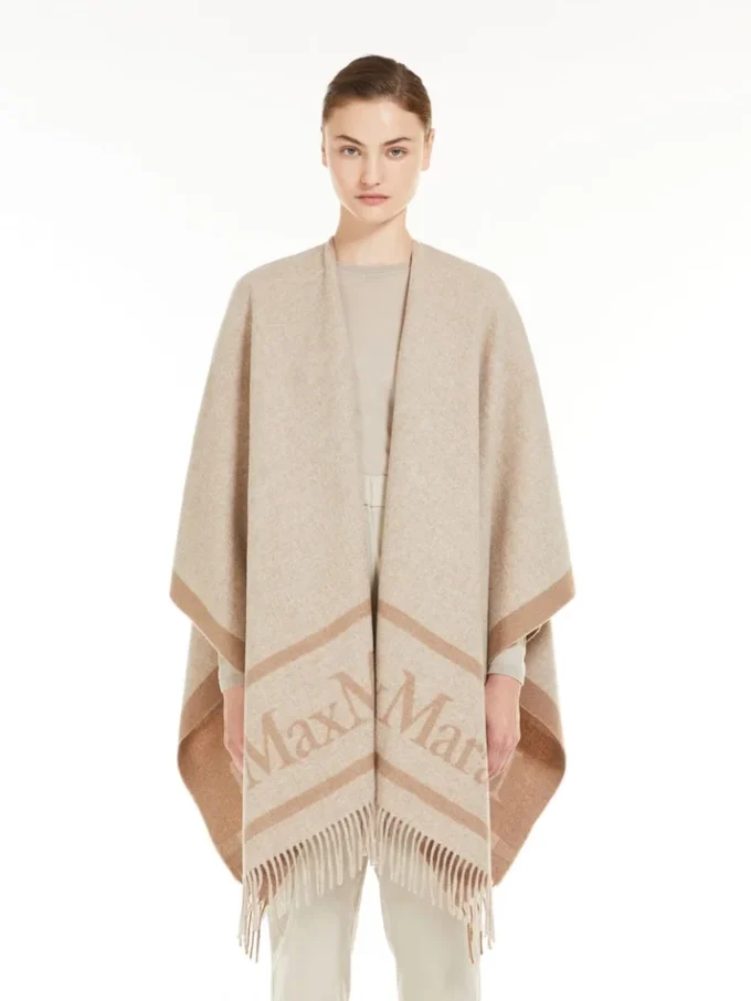 Jacquard wool poncho, beige Jacquard wool poncho, beige