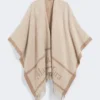 Jacquard wool poncho, beige Jacquard wool poncho, beige