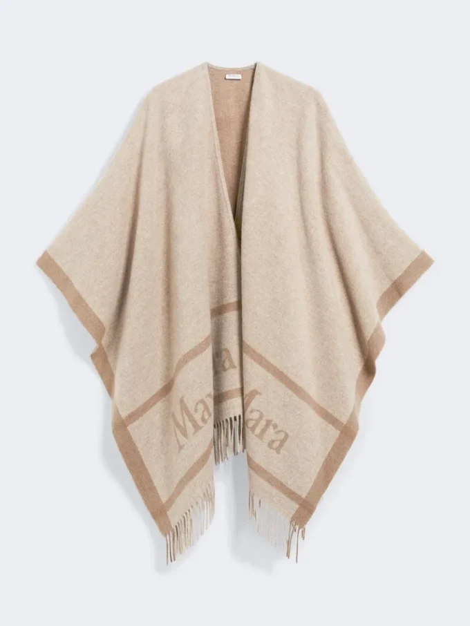 Jacquard wool poncho, beige Jacquard wool poncho, beige