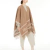Jacquard wool poncho, camel Jacquard wool poncho, camel