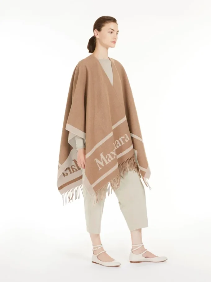 Jacquard wool poncho, camel Jacquard wool poncho, camel