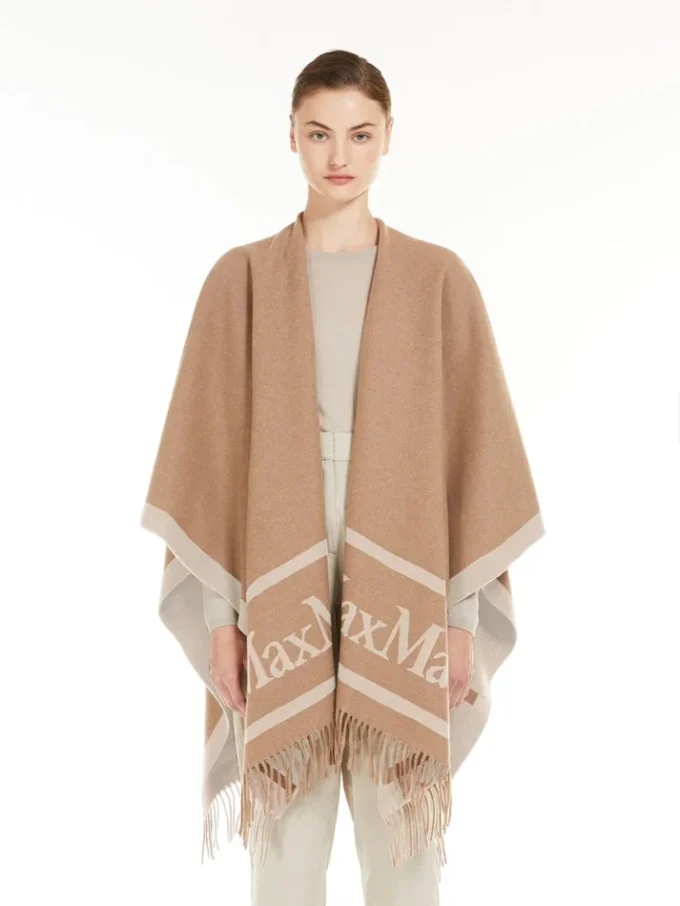 Jacquard wool poncho, camel Jacquard wool poncho, camel