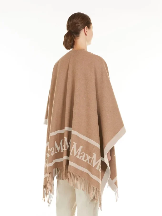 Jacquard wool poncho, camel Jacquard wool poncho, camel