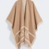 Jacquard wool poncho, camel Jacquard wool poncho, camel