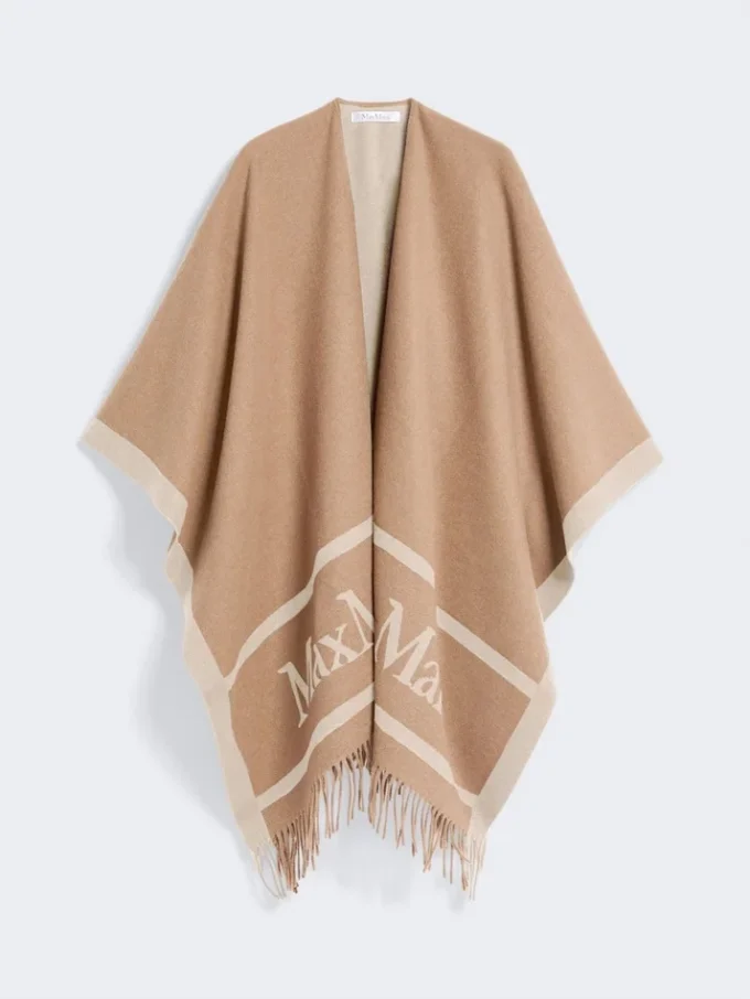 Jacquard wool poncho, camel Jacquard wool poncho, camel