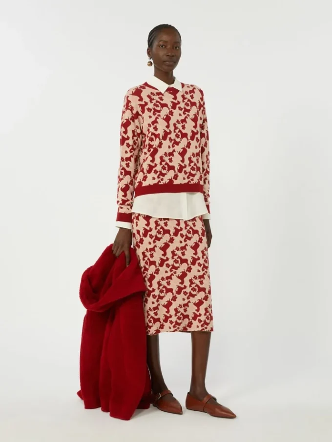 Jacquard yarn skirt, red