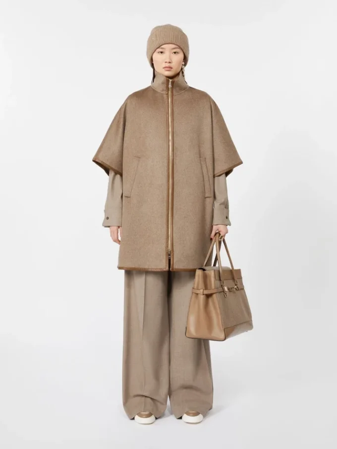 Large cashmere and leather handbag, brown