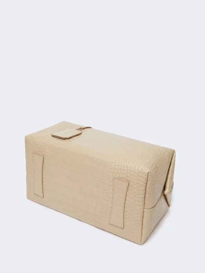 Large, crocodile-print leather boston bag, ice