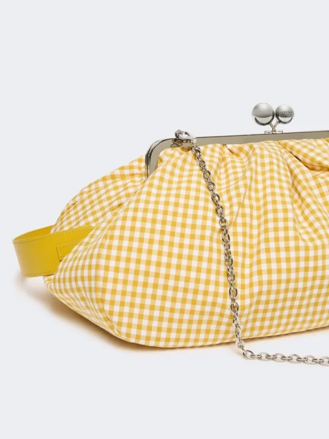 Large gingham cotton pasticcino bag, yellow