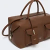 Large leather boston bag with pockets, brown