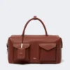 Large leather boston bag with pockets, rust
