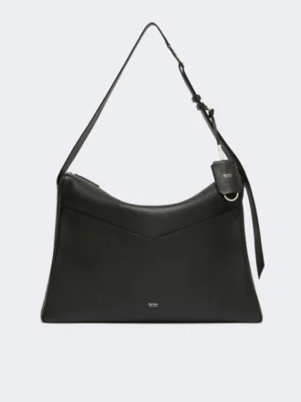 Large, low-sheen leather handbag, black