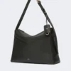 Large, low-sheen leather handbag, black
