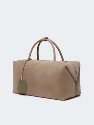 Large nubuck leather boston bag, turtledove