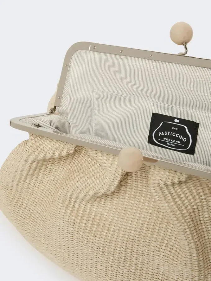 Large raffia-effect pasticcino bag, turtledove Large raffia-effect pasticcino bag, turtledove