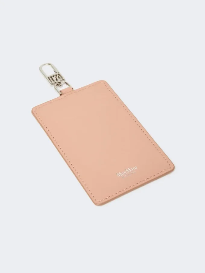 Leather badge holder, pink