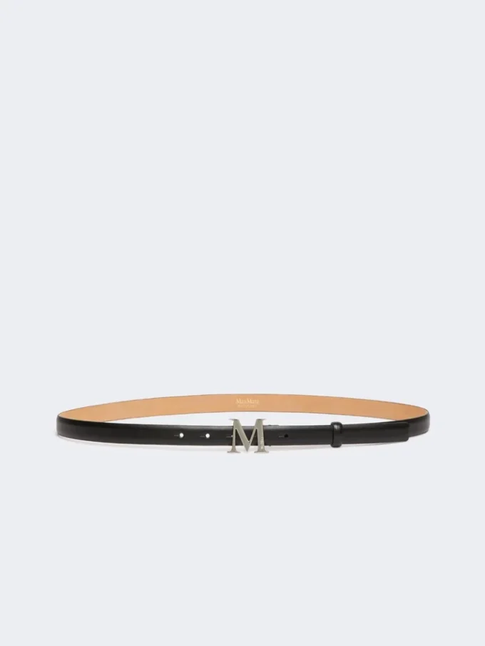 Leather belt with monogram buckle, black