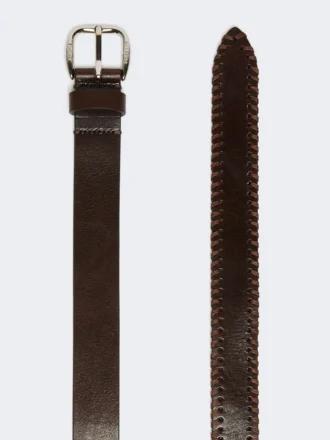 Leather belt with tip, dark brown Leather belt with tip, dark brown