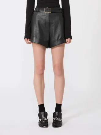 Leather bermuda shorts, black