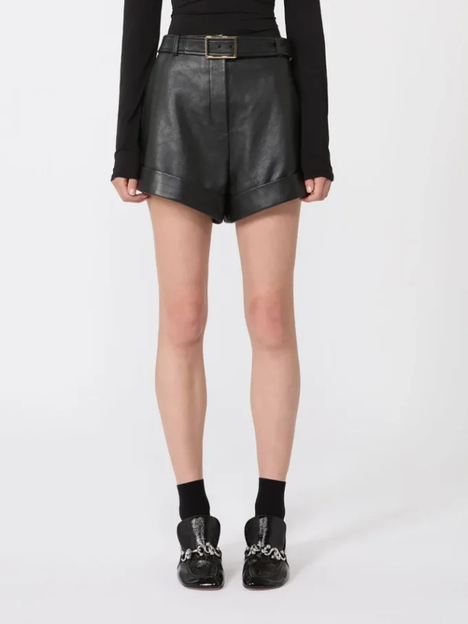 Leather bermuda shorts, black