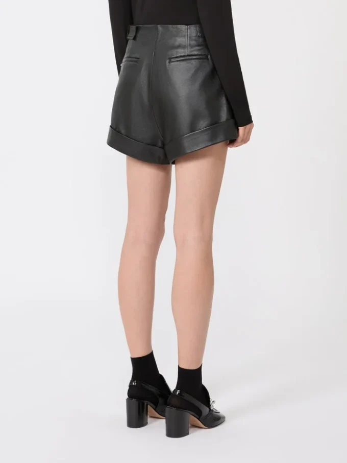 Leather bermuda shorts, black