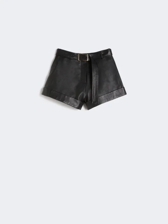 Leather bermuda shorts, black