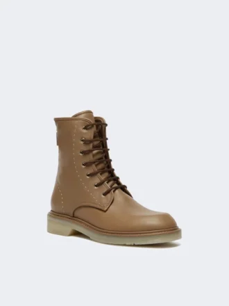 Leather combat boots, hazelnut brown