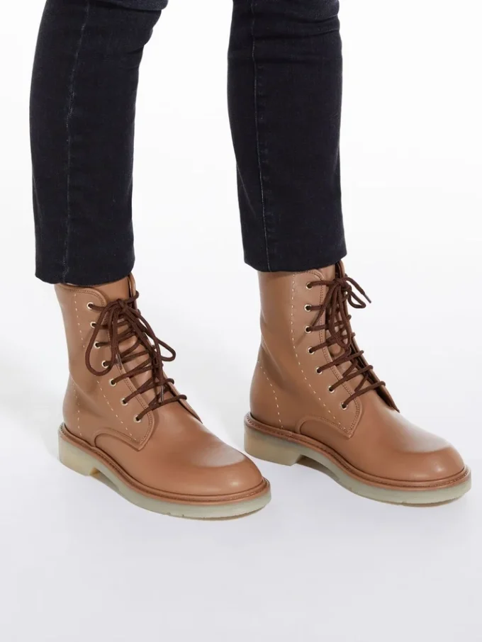 Leather combat boots, hazelnut brown