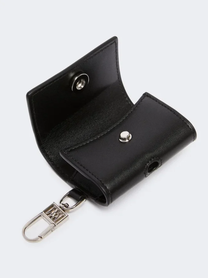 Leather earphone pouch, black