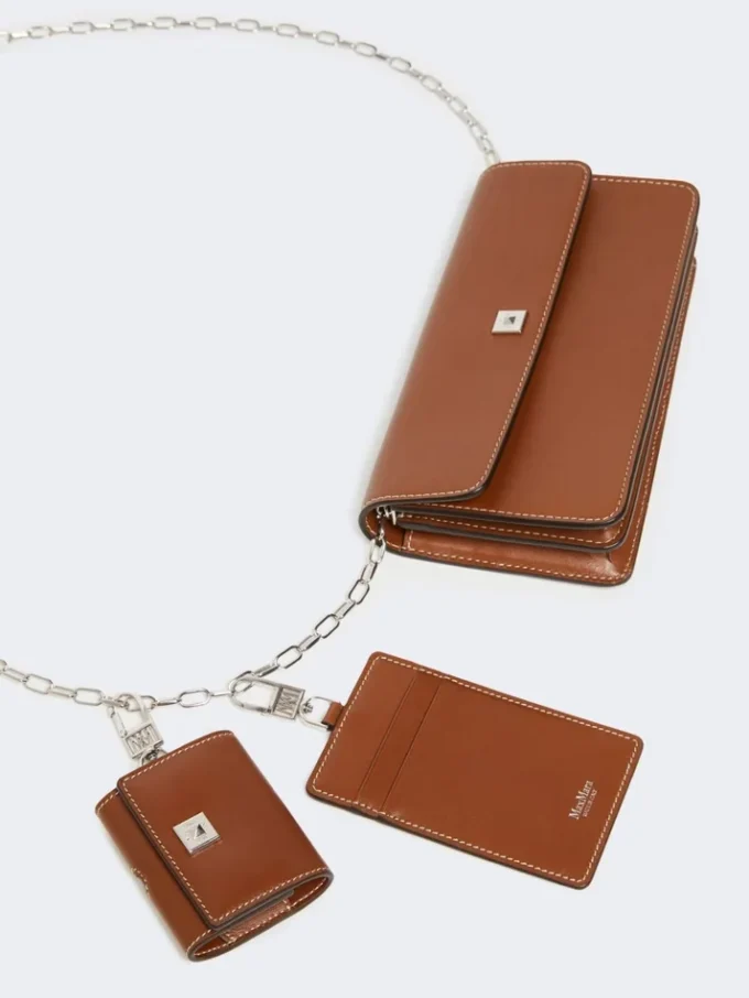 Leather phone pouch, amber brown