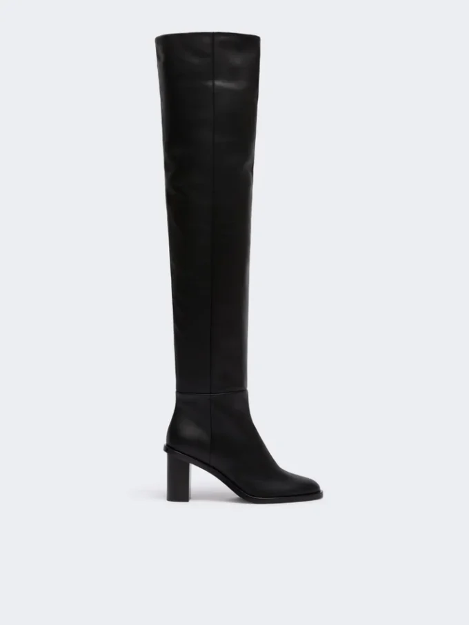 Leather thigh-high boots, black