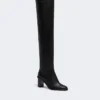Leather thigh-high boots, black