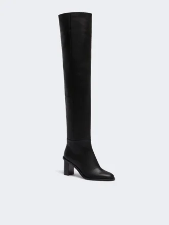 Leather thigh-high boots, black