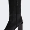 Leather thigh-high boots, black