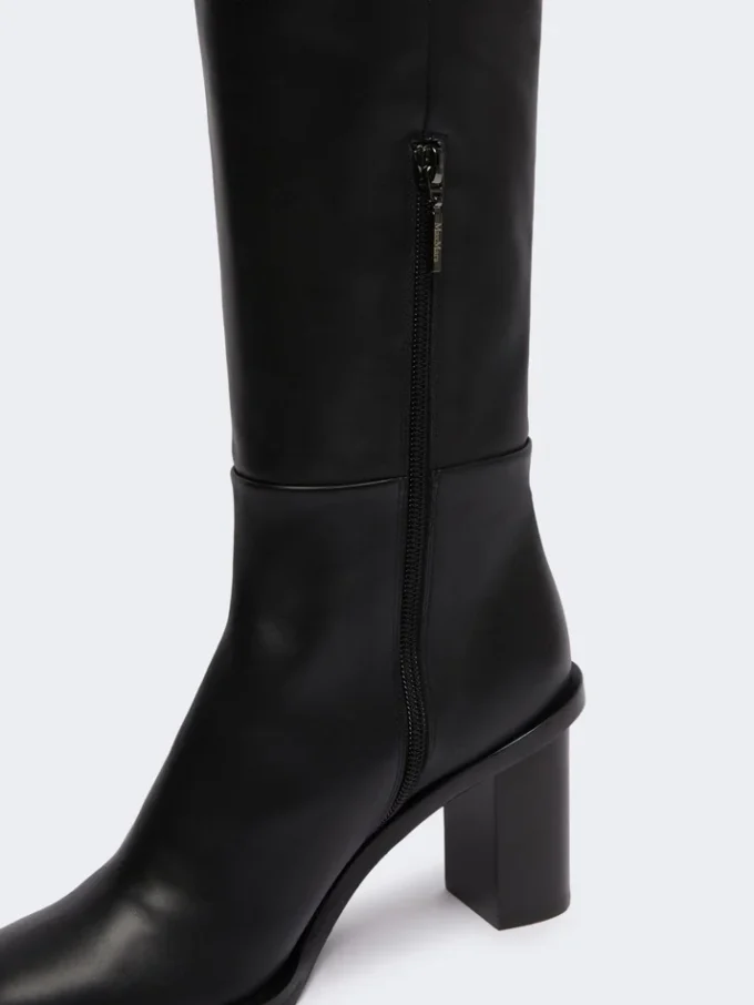 Leather thigh-high boots, black