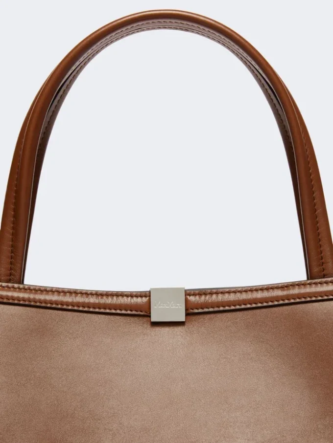 Leather tote bag, tobacco