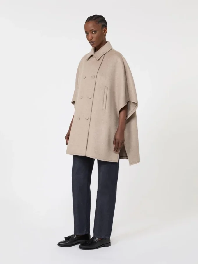 Lightweight cashmere broadcloth cape, tawny bronze brown